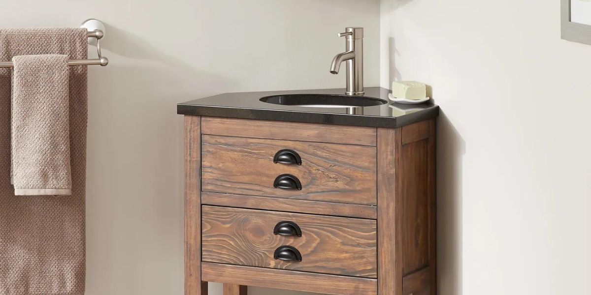 brown color 24 inch Ansel corner console vanity sink farmhouse
