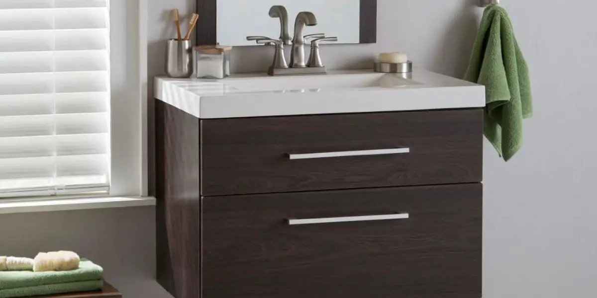 Bathroom Vanity in Elm Ember with Cultured Marble Vanity Top in White with White Sink