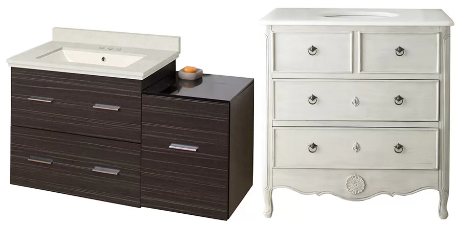 Brown and off white biscuit vanities