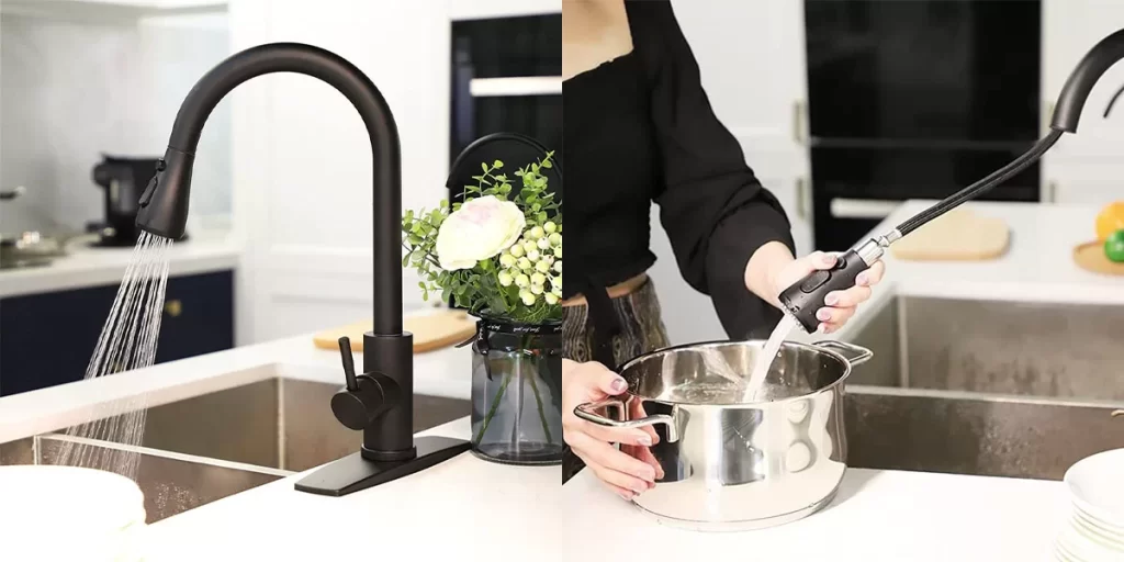 FORIOUS Black Kitchen Faucets with Pull Down Sprayer