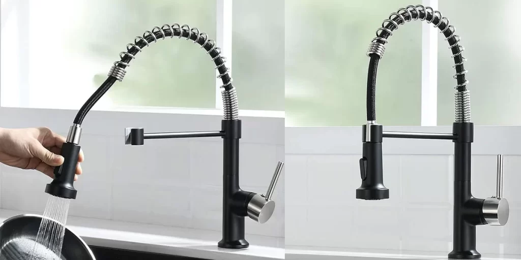 GIMILI Kitchen Faucet with Pull Down Sprayer Commercial Single Handle Lever Spring Kitchen Sink Faucet Matte Black&Brushed Nickel