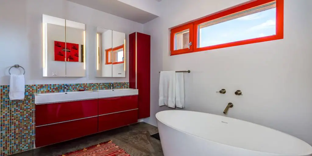 red-and-rainbow-color-theme-in-a-white-color-bathroom-wall