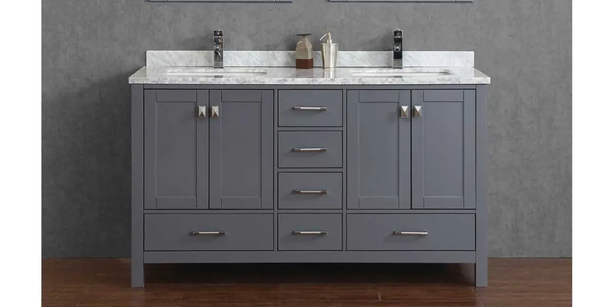 SOLID WOOD DOUBLE BATHROOM VANITY IN CHARCOAL GREY 