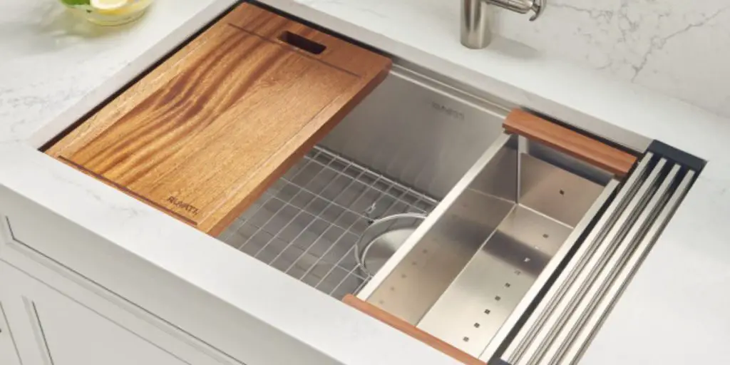 undermount sink u-shaped dark wood floor kitchen