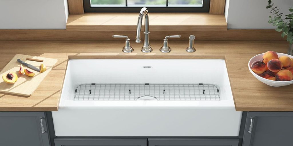 American standard farmhouse kitchen sink in white color