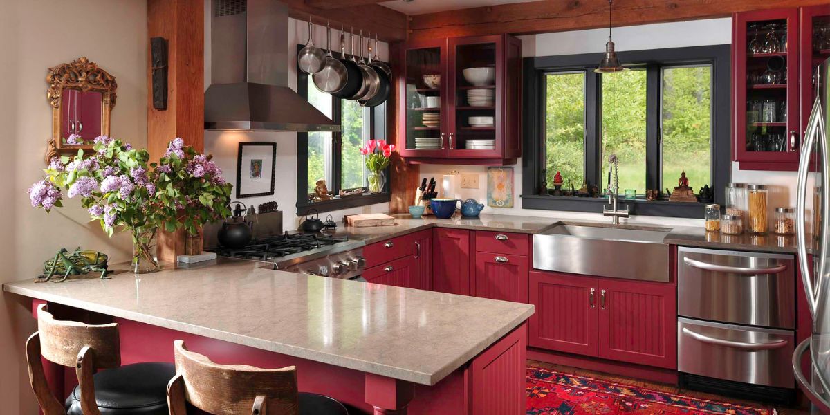 Borscht (Dark Red) Color Kitchen Cabinets