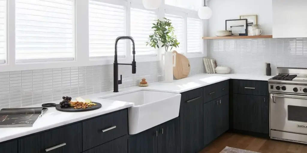 Kohler farmhouse under mount faucet (black color) & sink (white color)