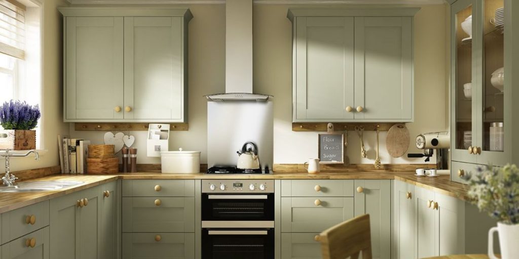 Olive or olive green color kitchen cabinet
