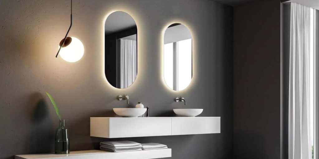 Rear Soft Glow Oval LED Backlit Mirror 100cm x 50cm (Warm or Cool Light Option)