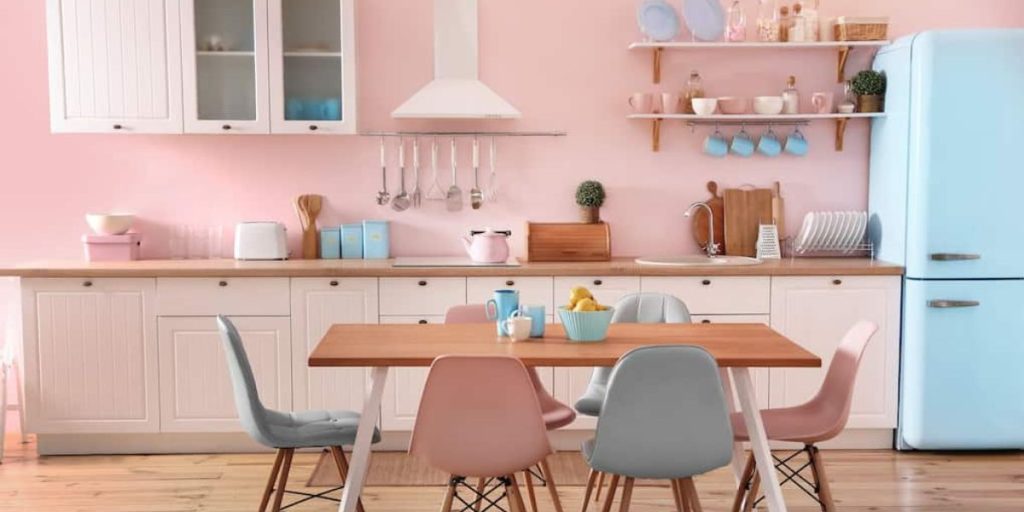 Dual tone quiet pink kitchen cabinet