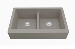 Karran Farmhouse Apron Front 34-in x 21.25-in Concrete Double Equal Bowl Quartz Kitchen Sink