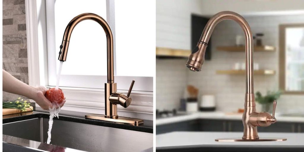 Single-Hole Pull-Down Sprayer Kitchen Sink Faucet Single Handle Copper Color
