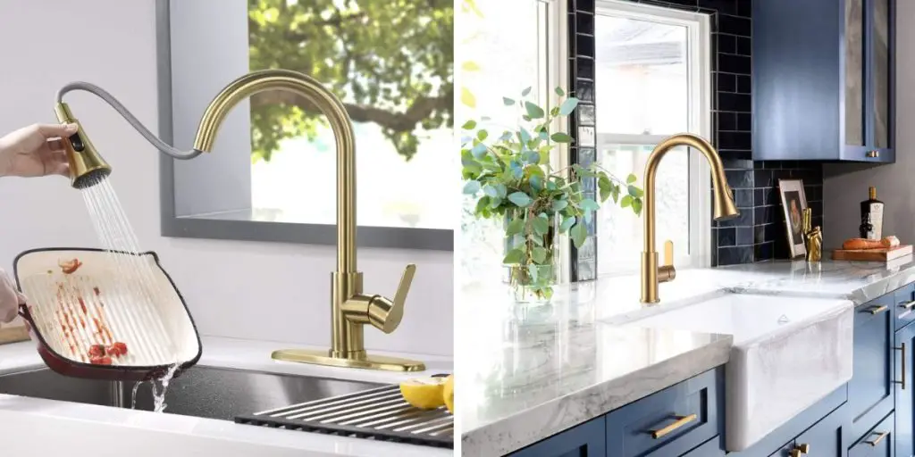 AMAZING FORCE Gold Kitchen Faucet Modern Pull Out Kitchen Faucets Stainless Steel