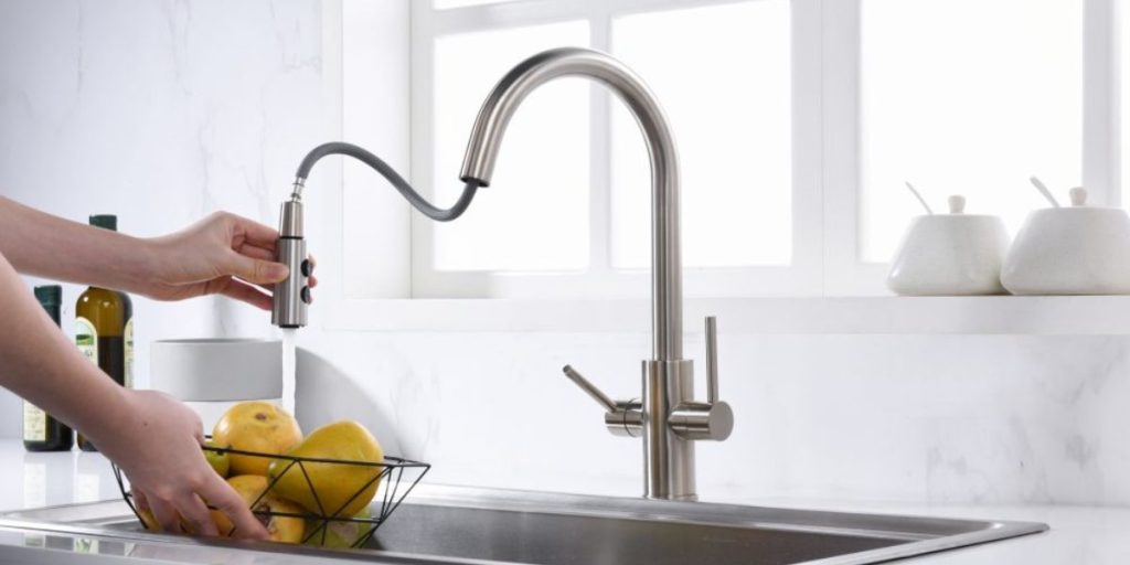 two handle pull down kitchen faucet