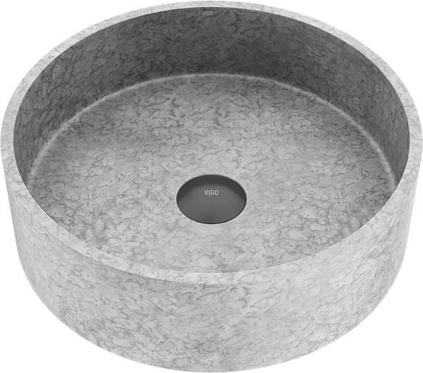 VIGO VG04061 15.375" L -15.375" W -4.75" H Concreto Stone Round Cast Stone Vessel Sink without Overflow in Gray