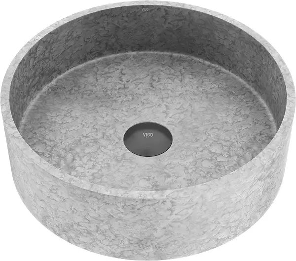 VIGO VG04061 15.375" L -15.375" W -4.75" H Concreto Stone Round Cast Stone Vessel Sink without Overflow in Gray