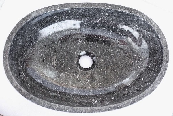 Luxurious Polished Marble Bathroom Vessel Sink (19.5"), Oval Canoe Shape, 100% Natural Stone and Hand Carved (Gray Marble Stone)