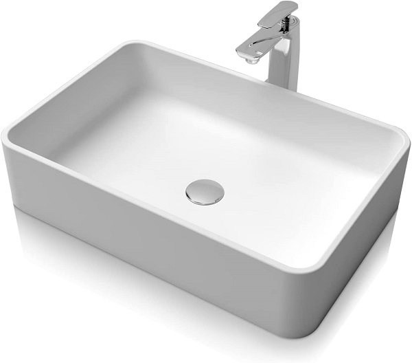 Cpingao Rectangular Vessel Sink, 24" X 16" White Stone Resin Modern Above Counter Bathroom Vanity Vessel Sink