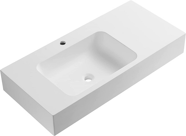 Serene Valley Bathroom Sink, Wall-Mount or On Countertop, 40" with Square Sink and Flat Space, Single Faucet Hole, Solid Surface Material
