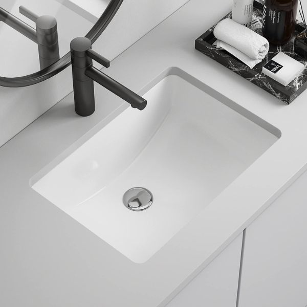 Enbol Bathroom Undermount Sink White Rectangular Ceramic Sink for Bathroom with Overflow - ECU1812