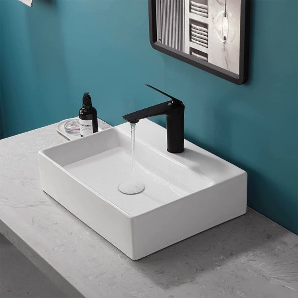Tysun Rectangle Vessel Sink, 18'' x 14'' Bathroom Sink Above Counter, Bathroom Vessel Sink White Porcelain Ceramic Small Sink Bowl, Bathroom Vanity Sink Art Basin