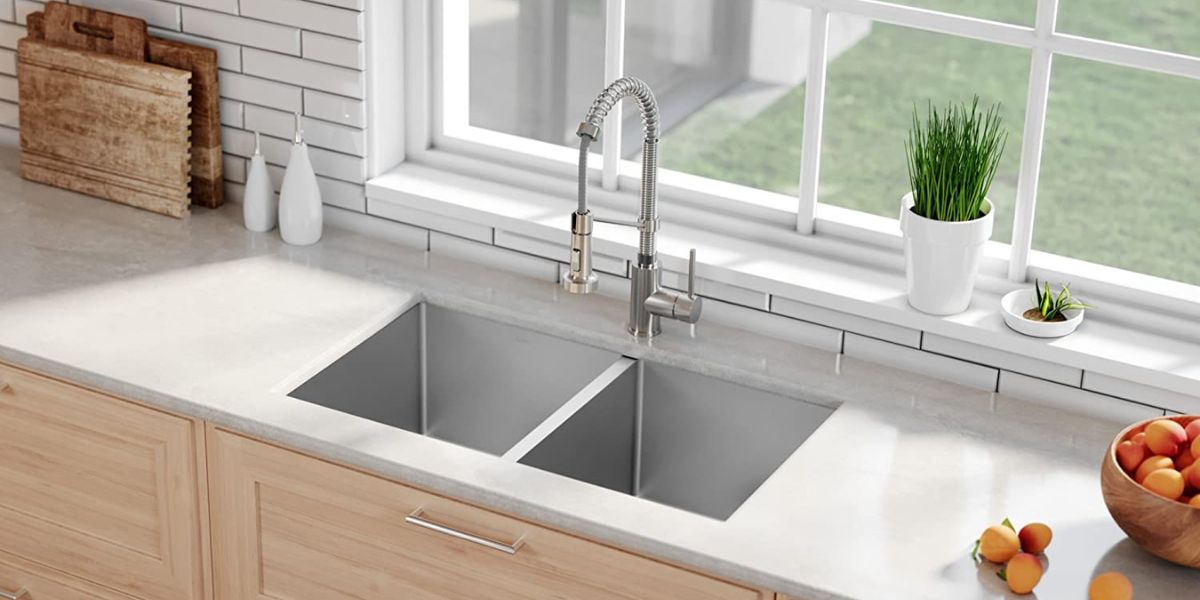 Double bowl undermount kitchen sink with faucet by Kraus