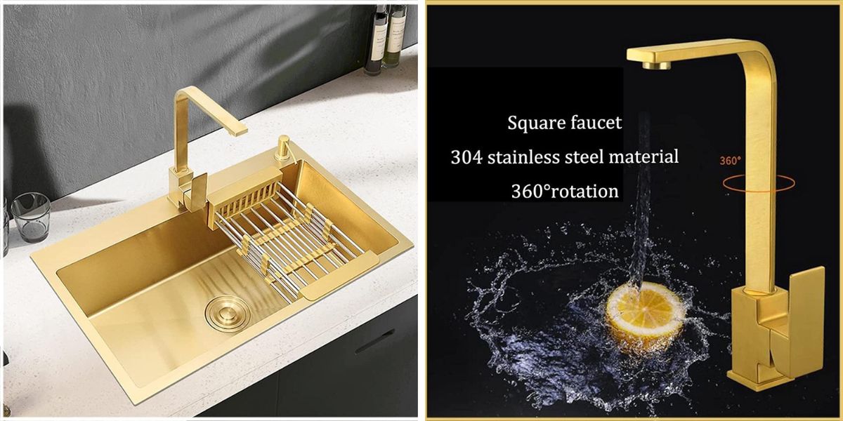 Gold undermount kitchen sink with accessories by 
XYQSBY