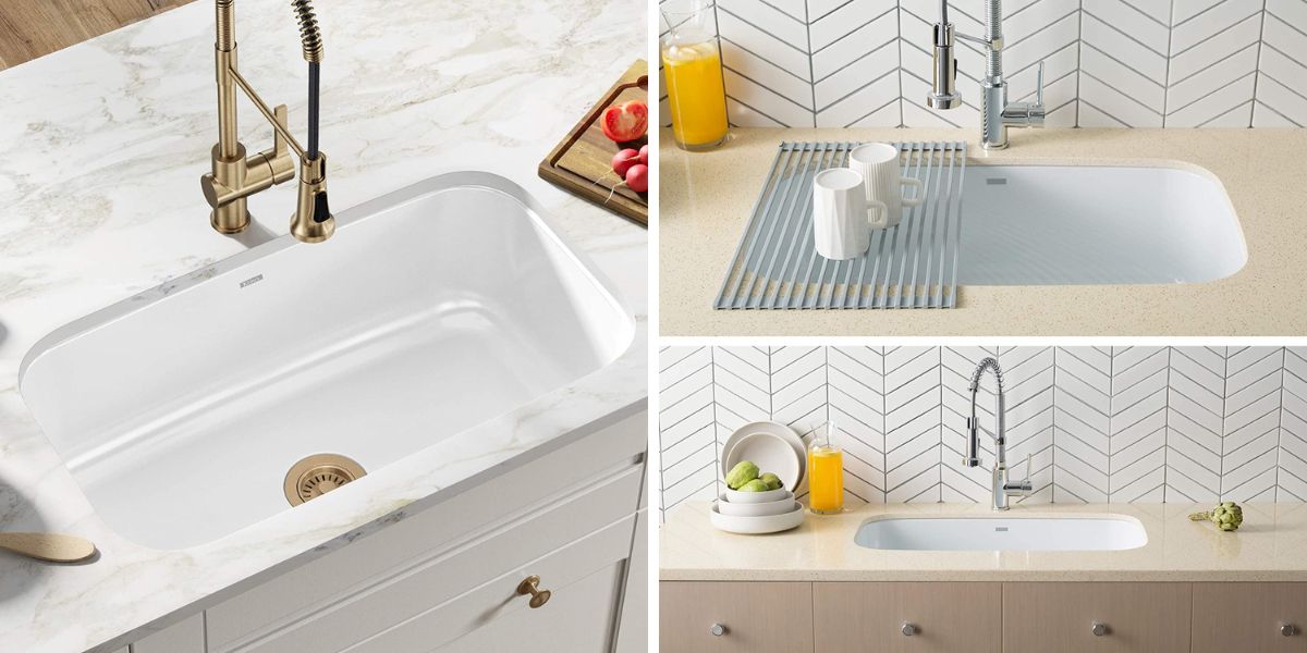White enameled stainless steel undermount single bowl kitchen sink
