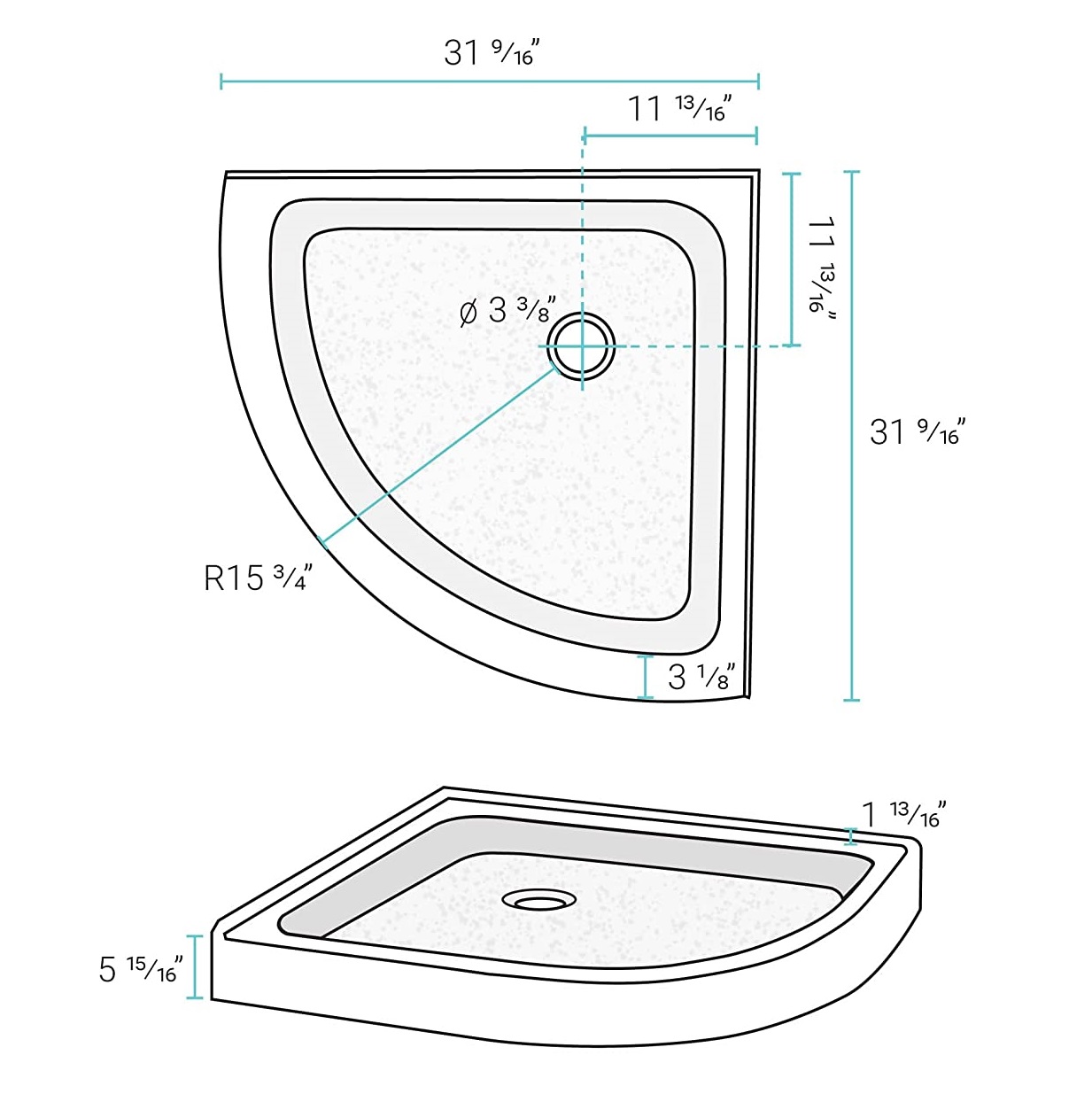 corner shower pan size & dimensions