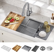 DELTA 95B932-30S-SS Lorelai Workstation Kitchen Sink Undermount Stainless Steel Single Bowl with WorkFlow Ledge and Chef’s Kit of 6 Accessories