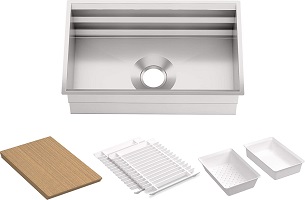 KOHLER Prolific K-23651-NA Workstation Stainless Steel Single Bowl Kitchen Sink with included Accessories
