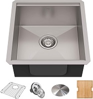 Kraus KWU111-17 Kore Workstation Undermount 16 Gauge Single Bowl Bar Kitchen Sink with Integrated Ledge and Accessories (Pack of 5), 17 Inch, Stainless Steel