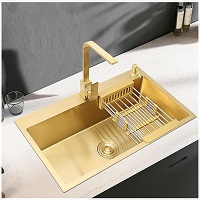 XYQSBY Kitchen Sink Rectangular bar Sink 21'' Golden Vegetable Washing Sink Square Faucet