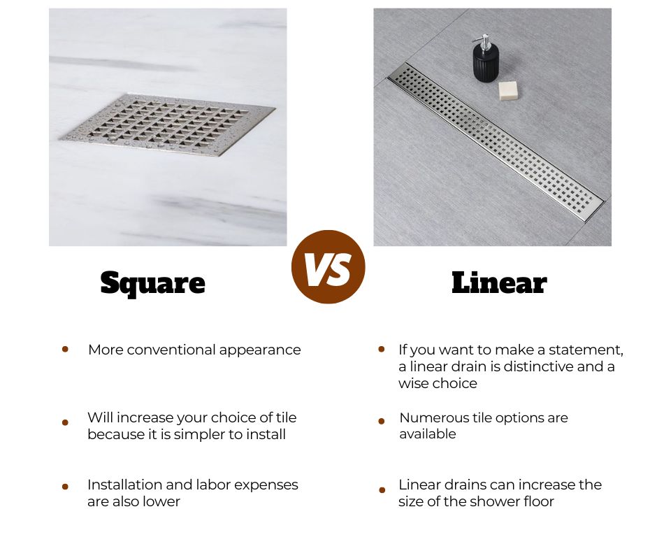 Square vs linear shower drain