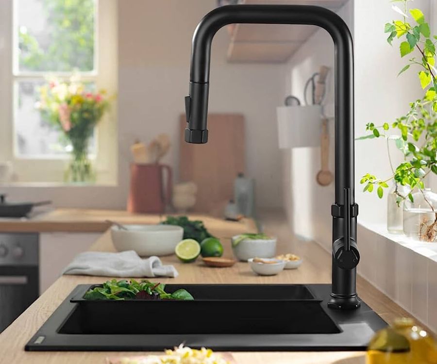 black single handle kitchen sink